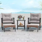 Ensemble de mobilier de jardin 5 pièces avec table basse à 2 niveaux et 2 poufs, coussins inclus