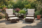 Ensemble de conversation de patio 5 pièces avec 2 chaises, 2 poufs et 1 table basse pour le jardin, beige