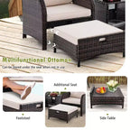Ensemble de conversation de patio 5 pièces avec 2 chaises, 2 poufs et 1 table basse pour le jardin, beige