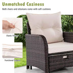 Ensemble de conversation de patio 5 pièces avec 2 chaises, 2 poufs et 1 table basse pour le jardin, beige
