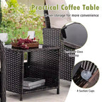 Ensemble de conversation de patio 5 pièces avec 2 chaises, 2 poufs et 1 table basse pour le jardin, beige