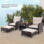 Ensemble de conversation de patio 5 pièces avec 2 chaises, 2 poufs et 1 table basse pour le jardin, beige
